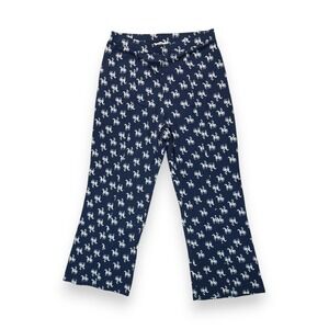 NWT Anthropologie Porridge Knit Wide Leg Pants XL‎ Navy Equestrian Horse Print